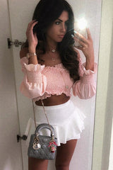 Nude Shirred Bardot Crop Top - Abisha-Crop Tops