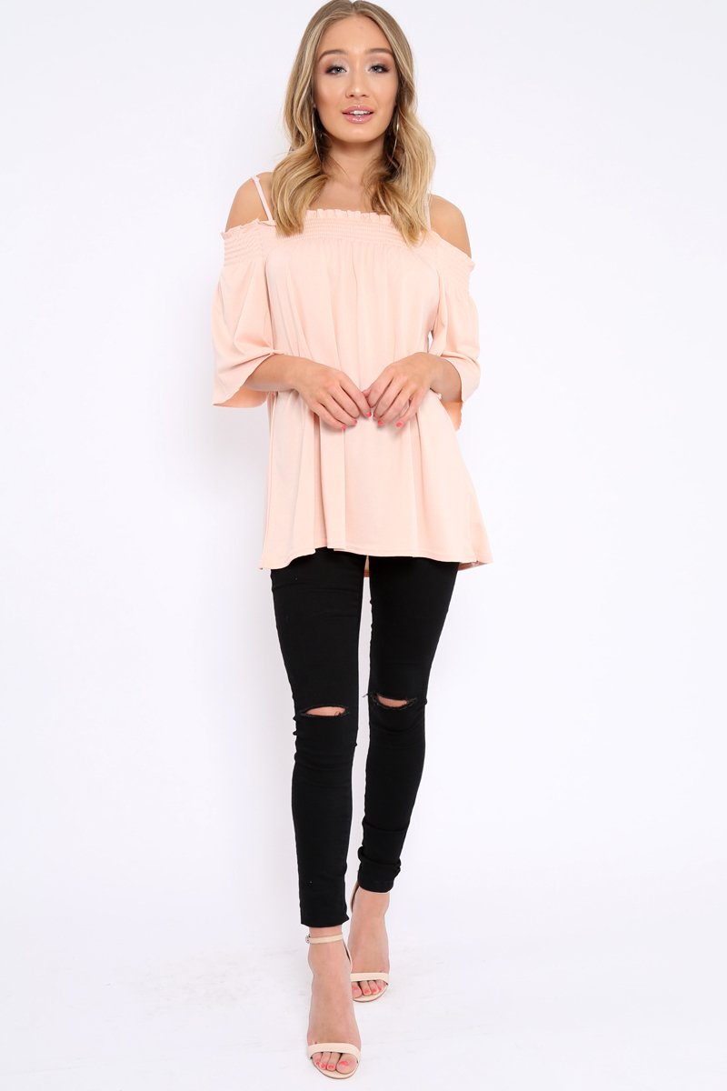 Nude Shirred Loose Top - Carey-Tops