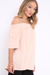 Nude Shirred Loose Top - Carey-Tops