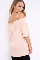 Nude Shirred Loose Top - Carey-Tops