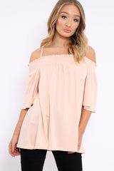 Nude Shirred Loose Top - Carey-Tops