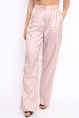Nude Silky Striped Trousers - Rhiannon-Trousers