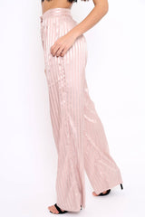 Nude Silky Striped Trousers - Rhiannon-Trousers