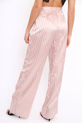 Nude Silky Striped Trousers - Rhiannon-Trousers