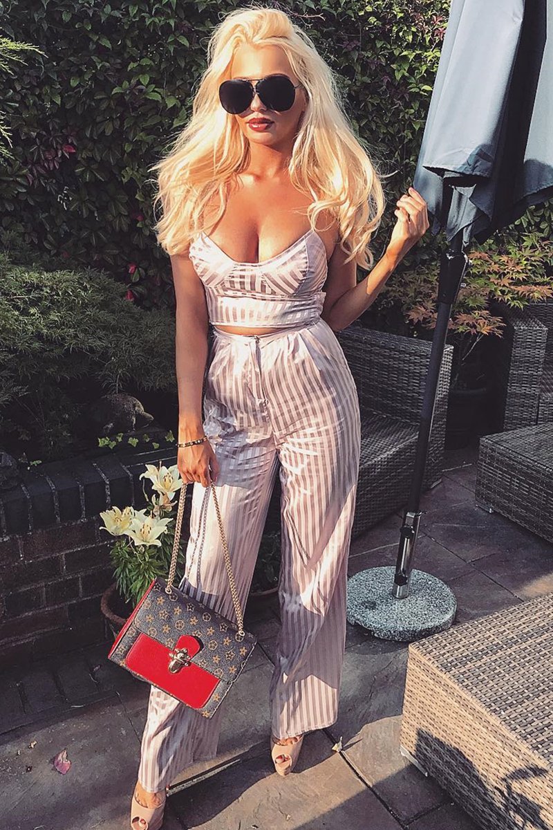 Nude Silky Striped Trousers - Rhiannon-Trousers