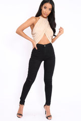 Nude Slinky Halterneck Wrap Top - Giovanna-Crop Tops