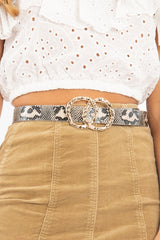 Nude Snake Double Circle Buckle Belt - Elexia-Belts