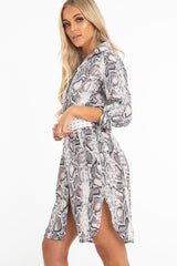 Nude Snake Print Button Down Midi Shirt Dress - Penny-Dresses