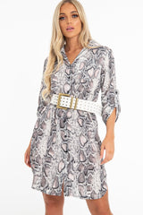 Nude Snake Print Button Down Midi Shirt Dress - Penny-Dresses