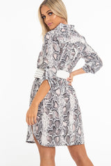 Nude Snake Print Button Down Midi Shirt Dress - Penny-Dresses