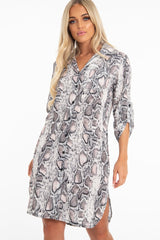 Nude Snake Print Button Down Midi Shirt Dress - Penny-Dresses