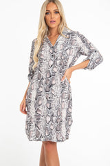 Nude Snake Print Button Down Midi Shirt Dress - Penny-Dresses