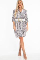 Nude Snake Print Button Down Midi Shirt Dress - Penny-Dresses