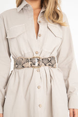 Nude Snakeskin Gold Hardware Wide Belt - Makenlee-Belts