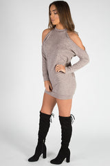 Nude Soft Cold Shoulder Jumper Dress - Tina-Jumper