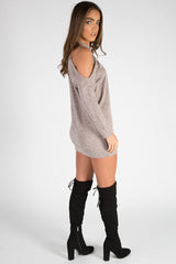 Nude Soft Cold Shoulder Jumper Dress - Tina-Jumper