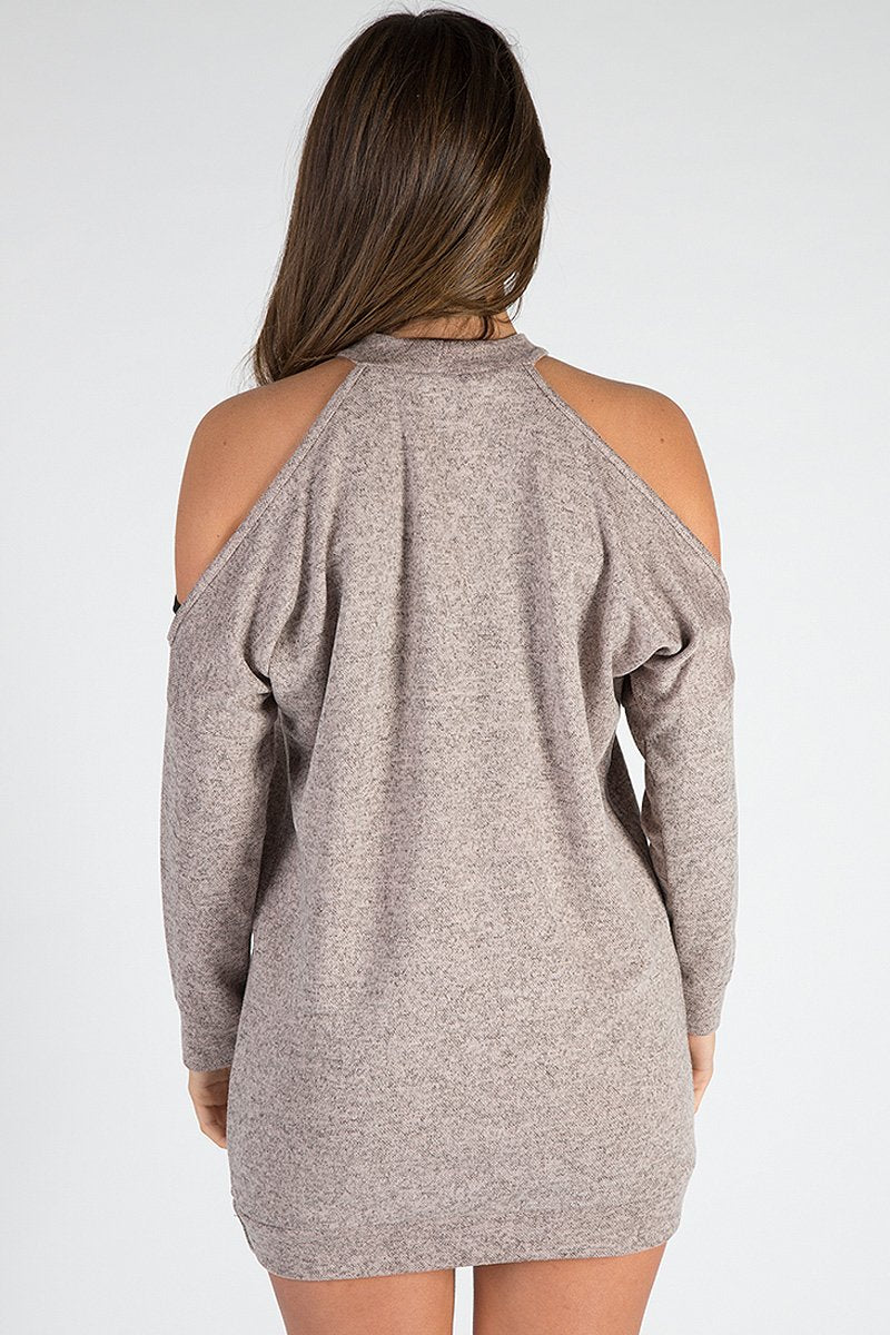 Nude Soft Cold Shoulder Jumper Dress - Tina-Jumper