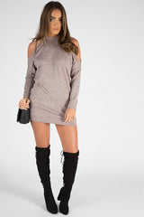 Nude Soft Cold Shoulder Jumper Dress - Tina-Jumper