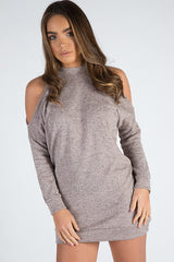 Nude Soft Cold Shoulder Jumper Dress - Tina-Jumper