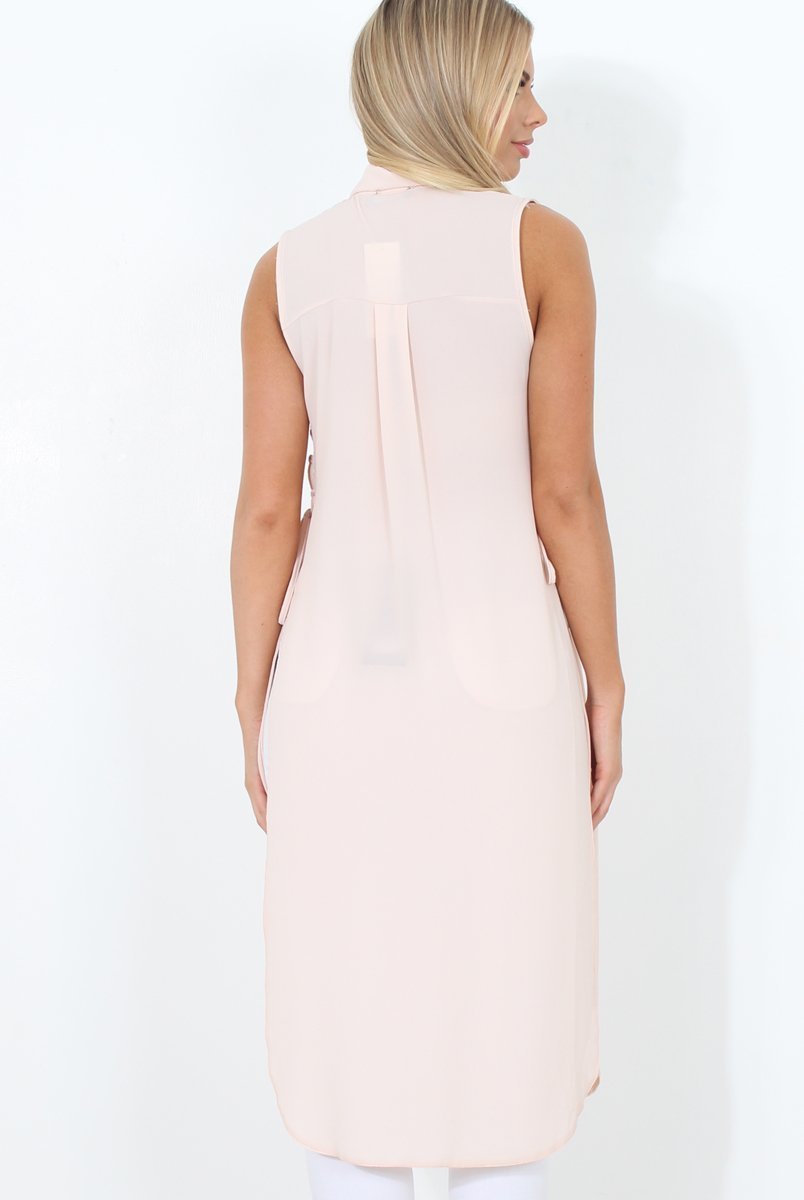 Nude Split Detail Longline Shirt - Eva-Dresses