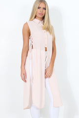 Nude Split Detail Longline Shirt - Eva-Dresses