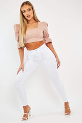 Nude Square Neck Open Back Crop Top - Faisa-Crop Tops