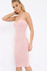 Nude Strap Bra Cup Detail Midi Dress - Helsa-Dresses
