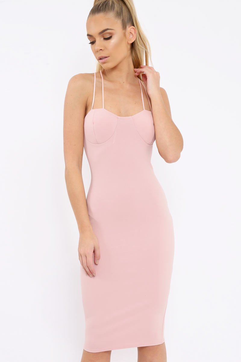 Nude Strap Bra Cup Detail Midi Dress - Helsa-Dresses