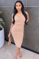Nude Strappy Knit Midi Dress - Graciella-Dresses