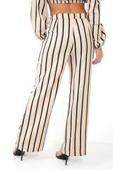 Nude Stripe Bardot Crop Top And Wide Leg Trousers Co-ord - Shiori-Co-ords