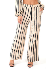 Nude Stripe Bardot Crop Top And Wide Leg Trousers Co-ord - Shiori-Co-ords
