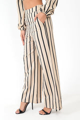 Nude Stripe Bardot Crop Top And Wide Leg Trousers Co-ord - Shiori-Co-ords