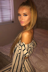 Nude Stripe Bardot Crop Top And Wide Leg Trousers Co-ord - Shiori-Co-ords