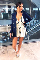 Nude Stripe Cross Front Halterneck Playsuit - Shura-Playsuits