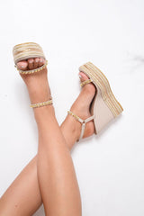 Nude Studded Braided Wedges - Whisper-Wedges