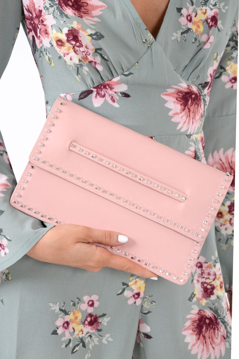 Nude Studded Clutch Bag - Chrissa-Bags