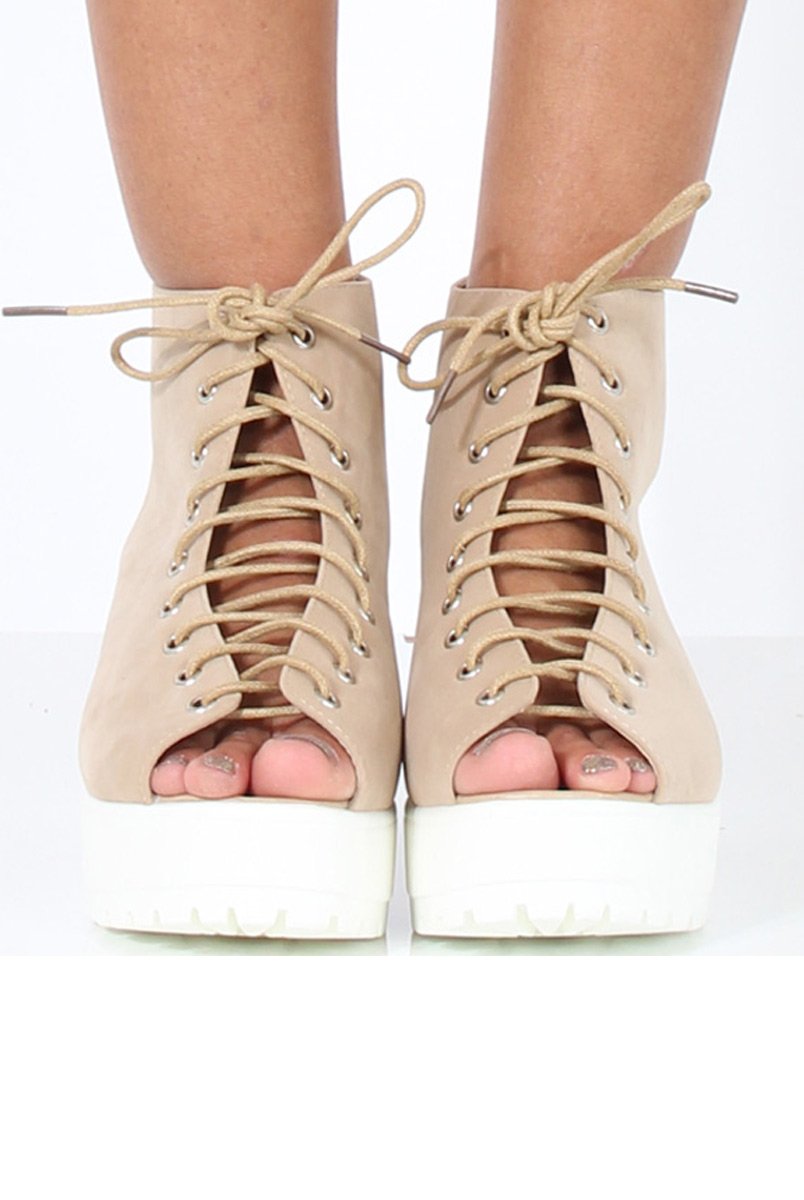 Nude Suede Lace Up Sandals - Nora-Sandals