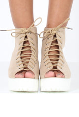 Nude Suede Lace Up Sandals - Nora-Sandals