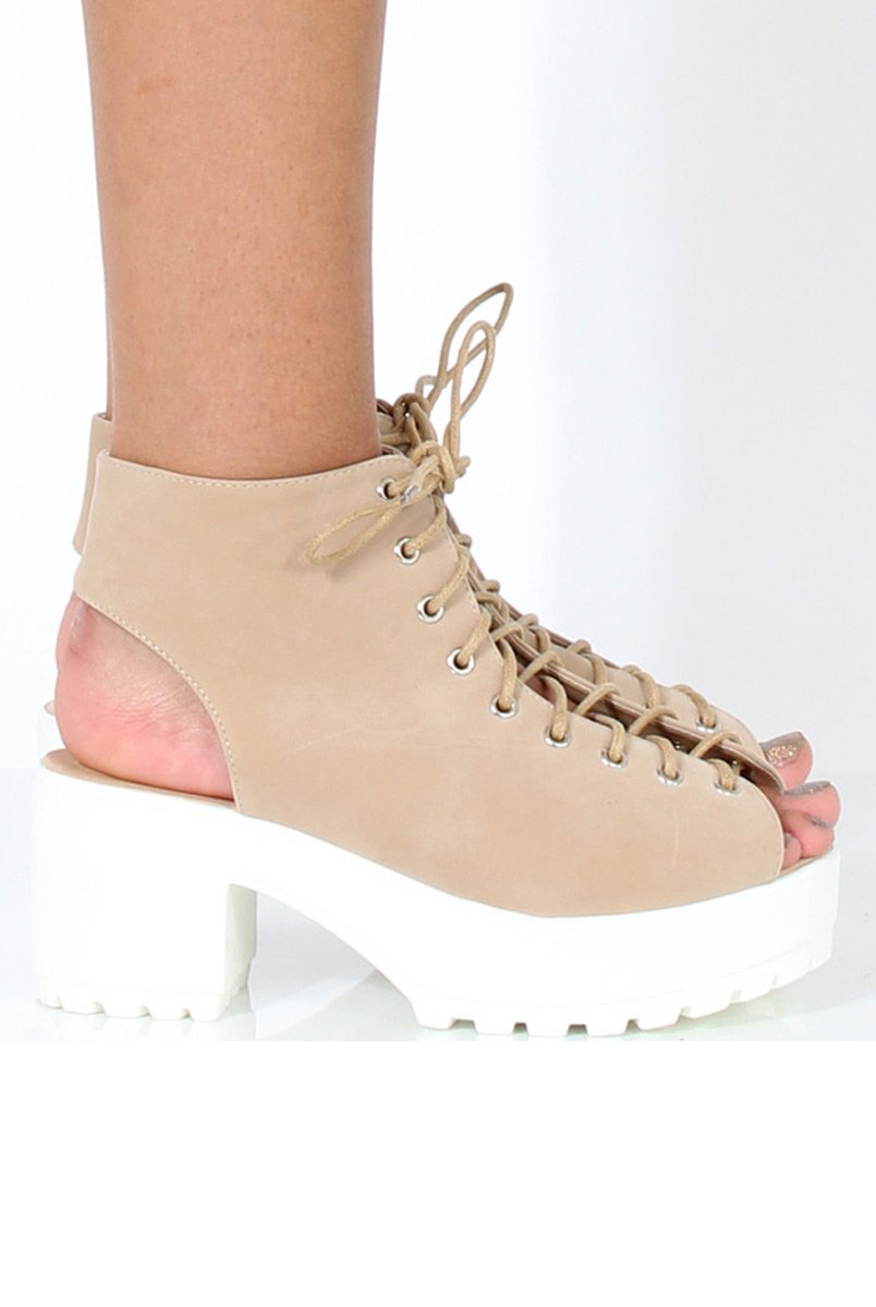 Nude Suede Lace Up Sandals - Nora-Sandals