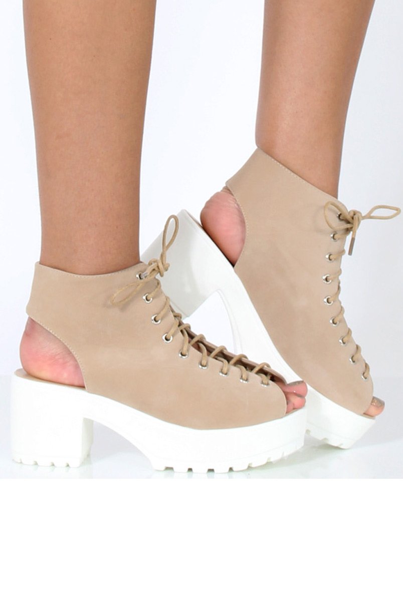 Nude Suede Lace Up Sandals - Nora-Sandals