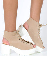 Nude Suede Lace Up Sandals - Nora-Sandals