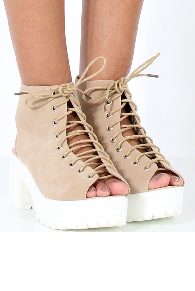 Nude Suede Lace Up Sandals - Nora-Sandals