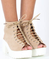 Nude Suede Lace Up Sandals - Nora-Sandals