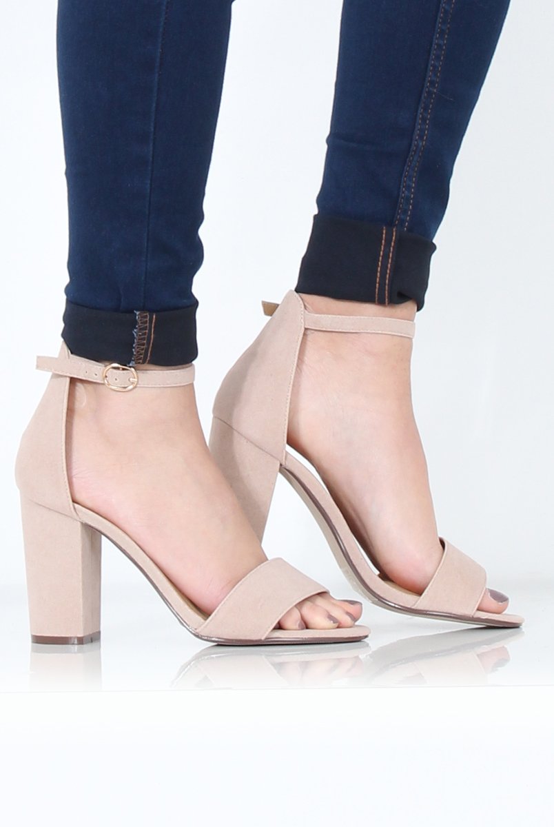 Nude Suede Open Toe Block Heel - Tyra-Heels