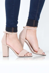 Nude Suede Open Toe Block Heel - Tyra-Heels