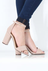 Nude Suede Open Toe Block Heel - Tyra-Heels