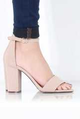 Nude Suede Open Toe Block Heel - Tyra-Heels