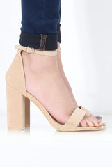 Nude Suede Open Toe Block Heels - Billie-Heels