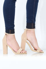 Nude Suede Open Toe Block Heels - Billie-Heels