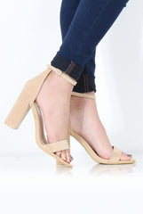 Nude Suede Open Toe Block Heels - Billie-Heels